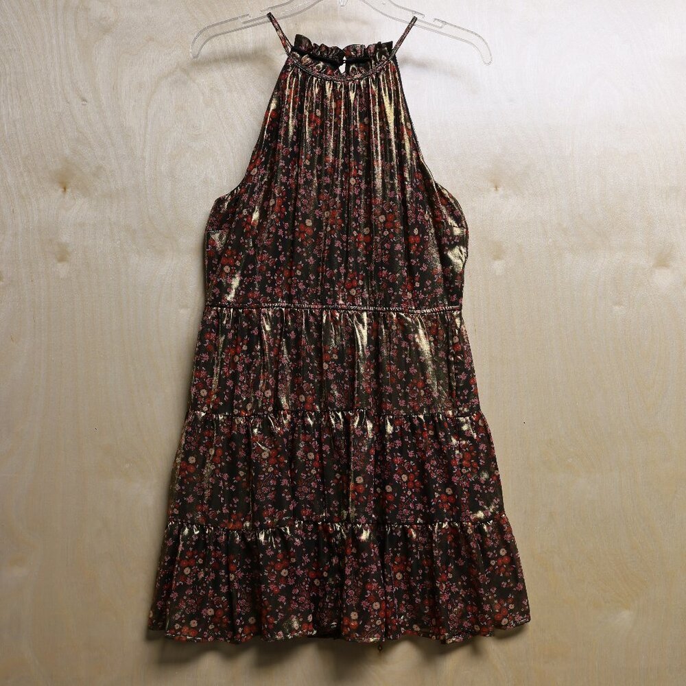Trixxi Shimmer Halter Neck Tiered Floral Dress Sz Lg